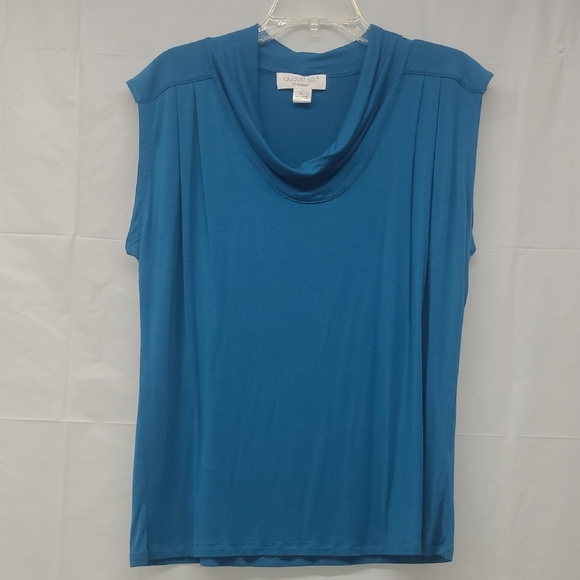 Cowl Neck Tank Top Teal W Pleats - Picture 1 of 7